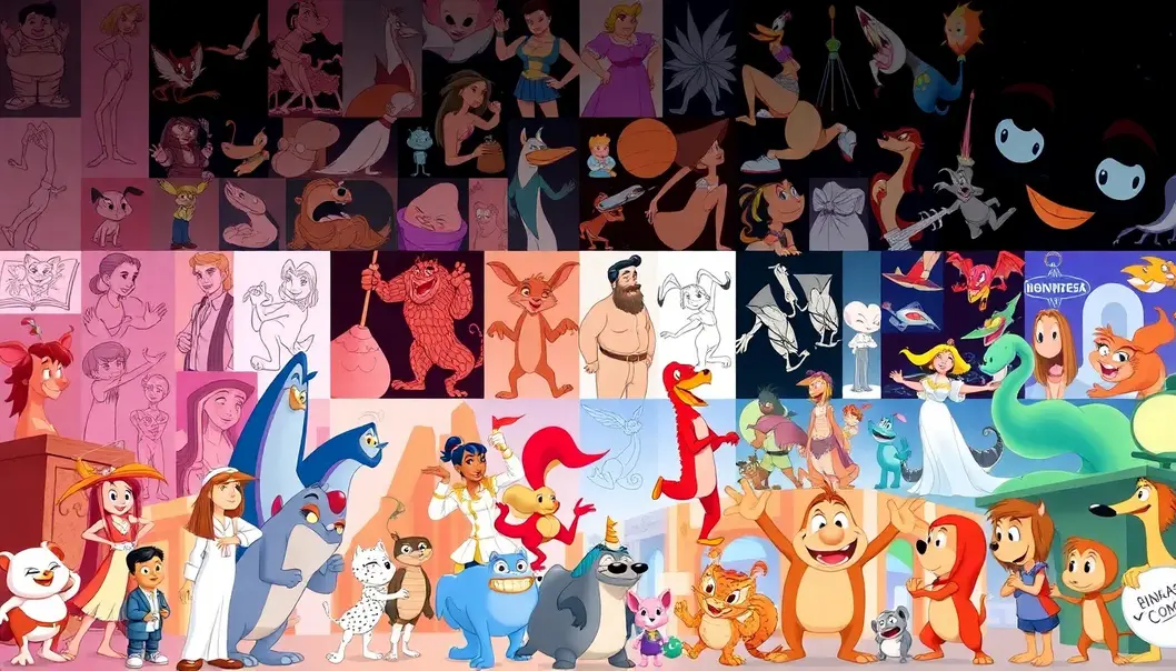 A montage showing the evolution of animation from sketches to CGI.