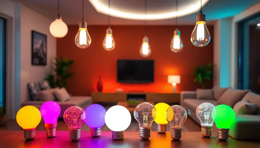 LED bulbs, a hallmark of energy efficiency, shine brightly in an eco-friendly setting.