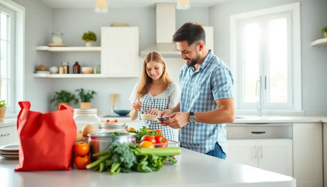 A family engaging in sustainable meal prep using zero-waste methods.